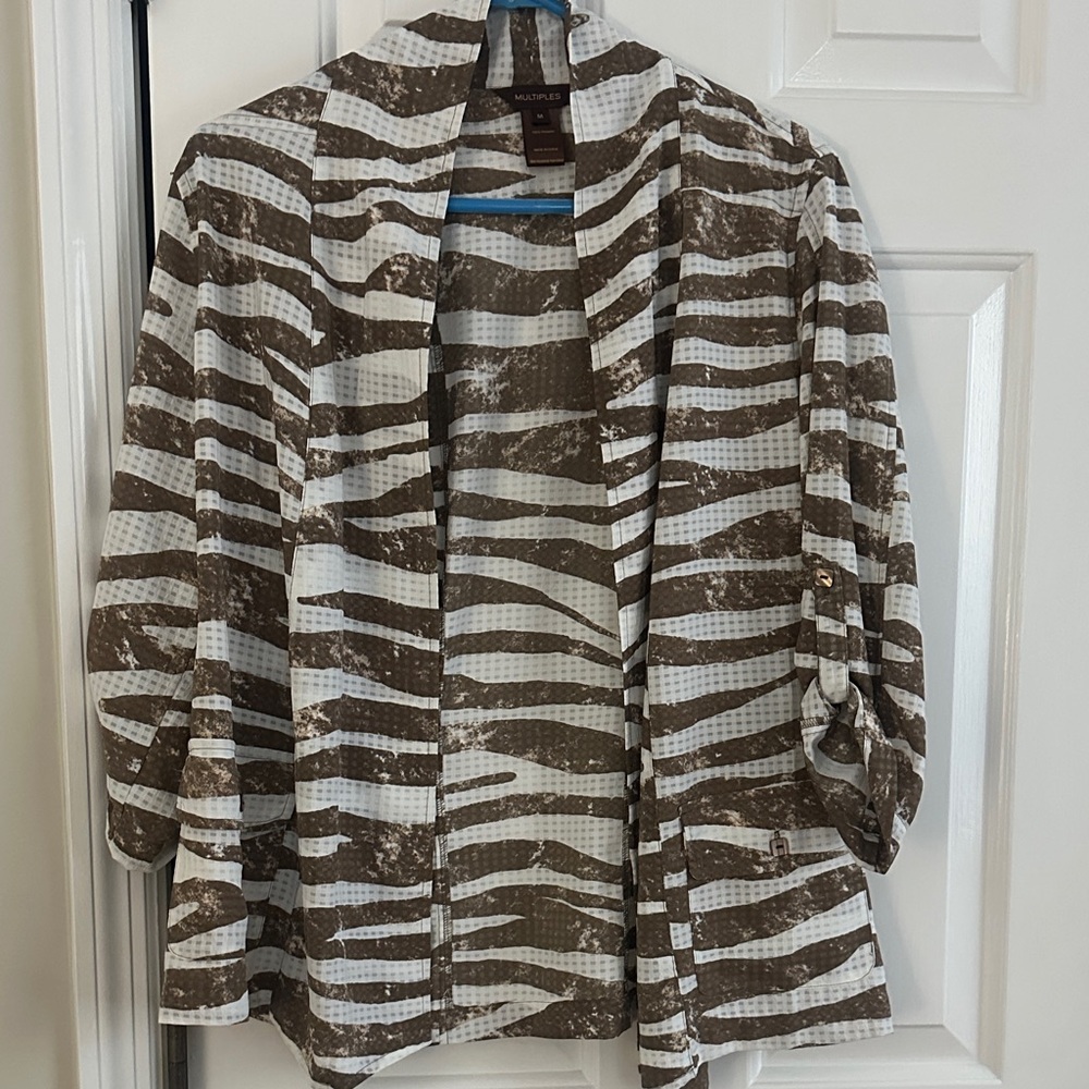Multiples Brown and White Striped Blazer